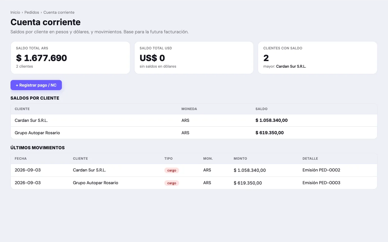Pedidos en ENDOS — captura 2 (datos de demostración)